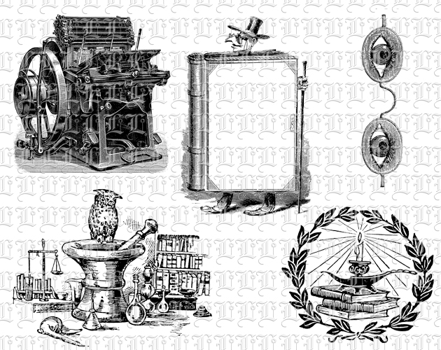 Victorian Graphics Reading and Printing Press Collage Sheet – 5 images for 5 dollars