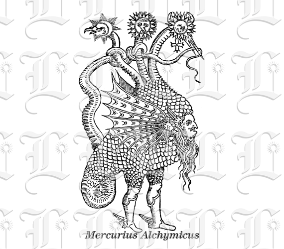 Black and White Mercurial Creature for Alchemy Illustration High Resolution 300 dpi.