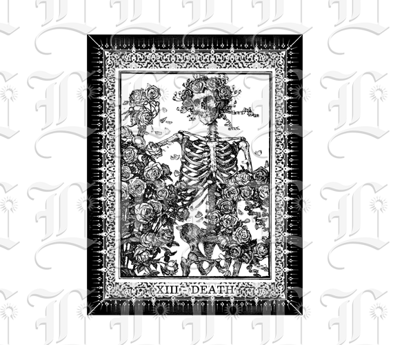 Framed Skeleton Dressed in Roses Illustration High Resolution 300 dpi.