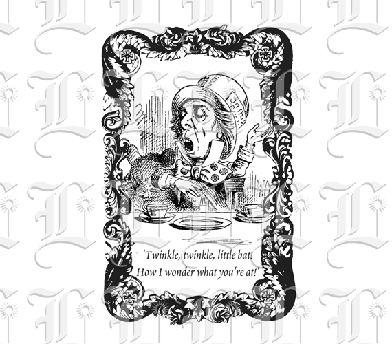 Framed Hatter at Mad Tea Party with Caption High Resolution 300 dpi