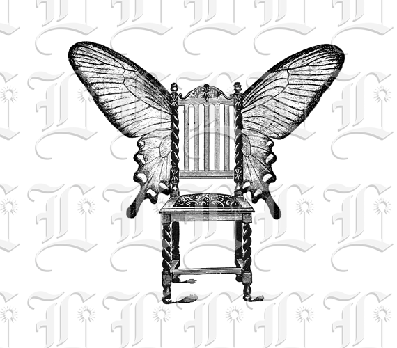 Chair with Butterfly Wings Collage Illustration High Resolution 300 dpi