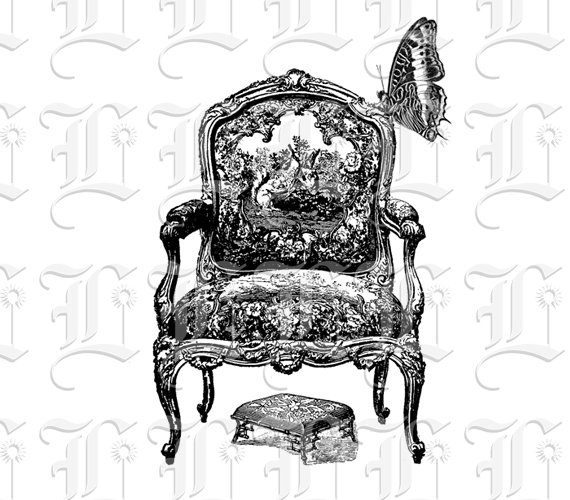 Queen's Chair with Butterfly Collage Illustration High Resolution 300 dpi