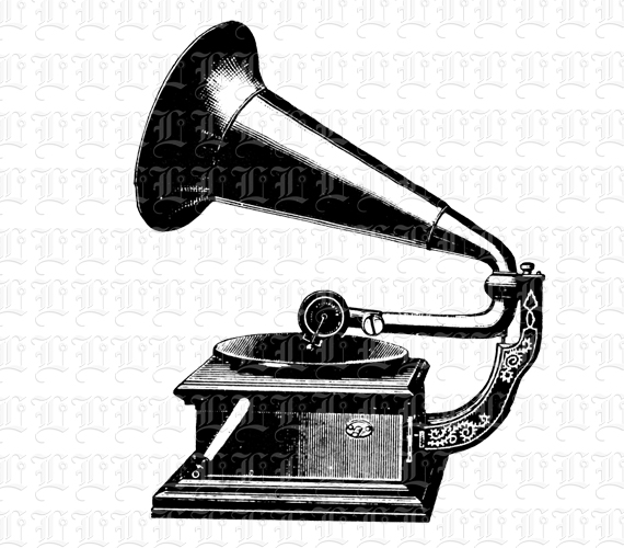 Antique Record Player Gramophone Vintage Clip Art Illustration High Resolution 300 dpi.