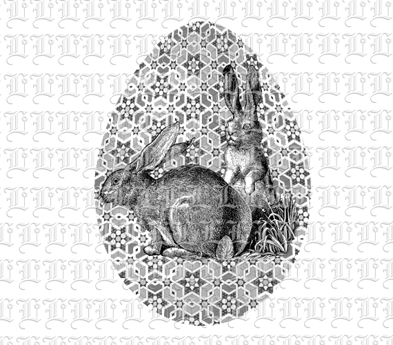 Easter Bunnies in Egg Shape Vintage Clip Art Illustration High Quality Graphic Digital 300dpi