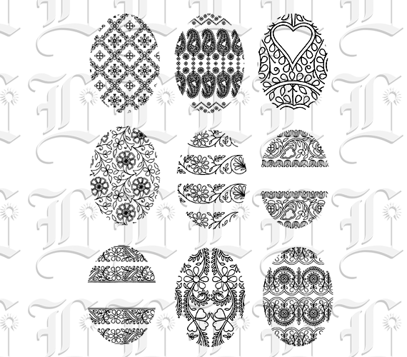 9 Patterned Easter Egg Shape Vintage Clip Art Illustration High Resolution 300 dpi