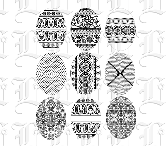 9 Patterned Easter Egg Shape Vintage Clip Art Illustration High Resolution 300 dpi