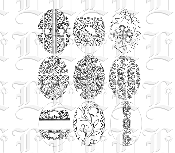 9 Patterned Easter Egg Shape Vintage Clip Art Illustration High Resolution 300 dpi.