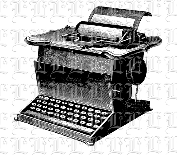 Antique Victorian Typewriter Digital Illustration Instant Download High Resolution 300 dpi.