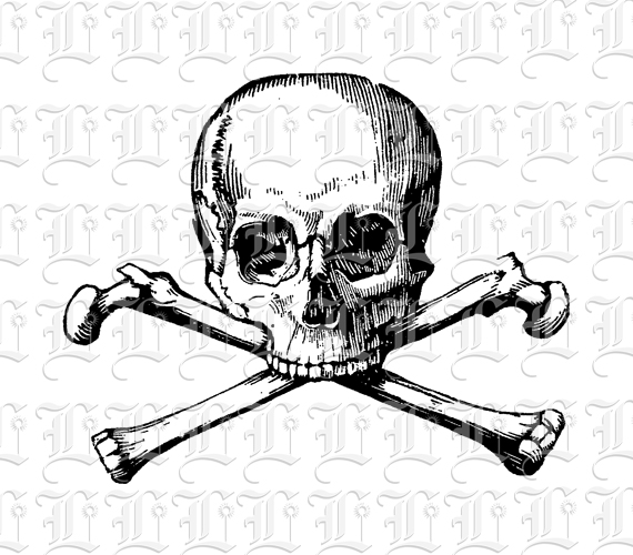Poison Symbol Skull Vintage Clip Art Illustration Printable Digital Graphic. High Quality 300 dpi.