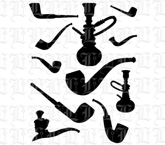 Ten Victorian Pipes Silhouettes Vintage Clip Art Illustrations High Resolution 300 dpi.