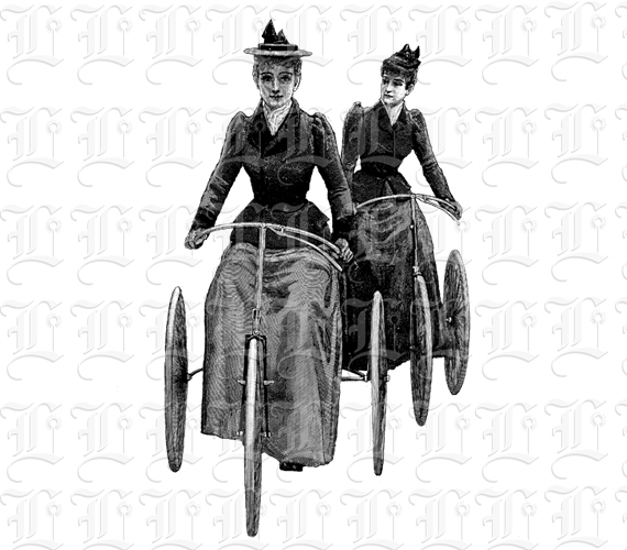 Victorian Period Ladies on Tricycles Vintage Clip Art Illustrations