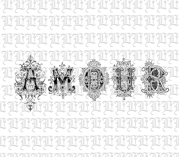 Amour French Word Love Spelling Ornamental Font Letters Typography Bitmap Collage Printable Image