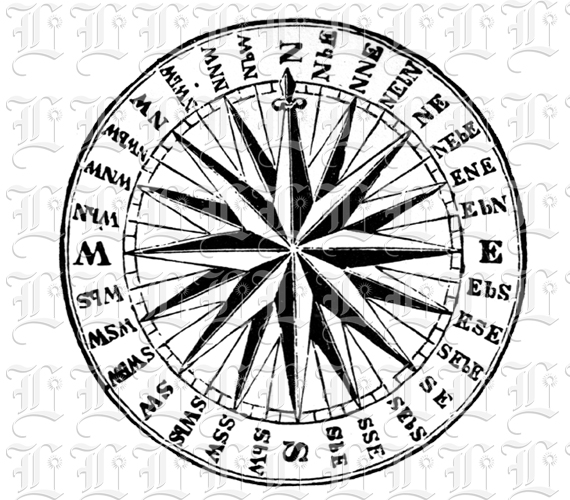 32 points Rose Compass Navy Vintage Clip Art Illustration