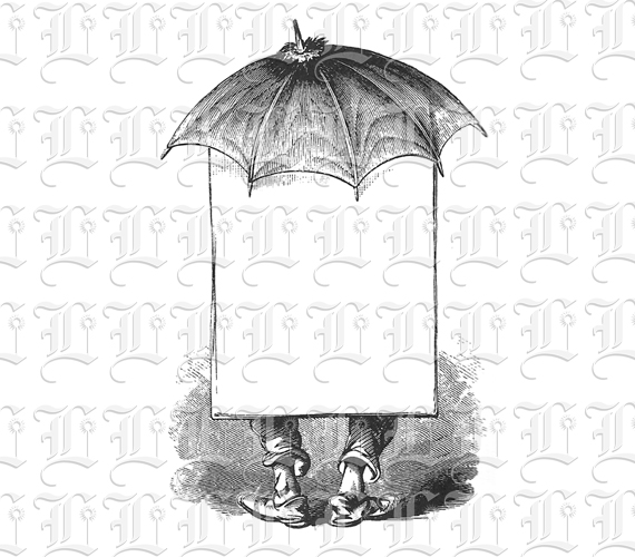 Humorous Antique 19th Century Comic Illustration Victorian Banner Ad Man With Blank Placard Sign Vintage Digital Printable Graphic