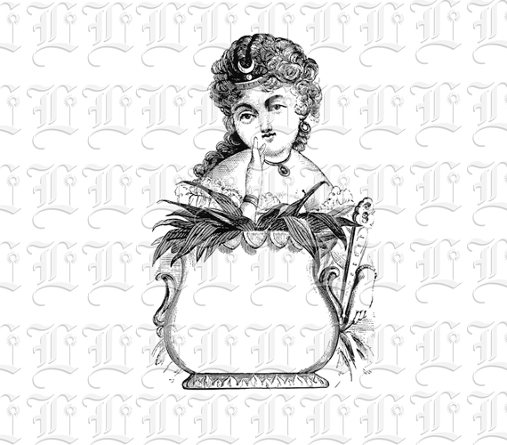 Mystic Antique 19th Century Victorian Lady Comic Illustration Ad Blank Banner Printable Vintage Image