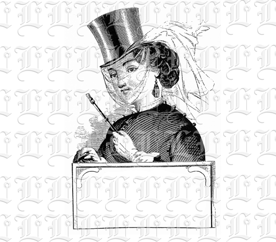 19th Century Lady With High Hat Victorian Advertising Antique Banner Blank Vintage Illustration Graphic