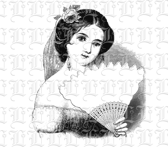 Retro Victorian Period Lady Antique 19th Century Comic Illustration Clip Art Advertising Banner Blank Vintage Graphic Printable Image