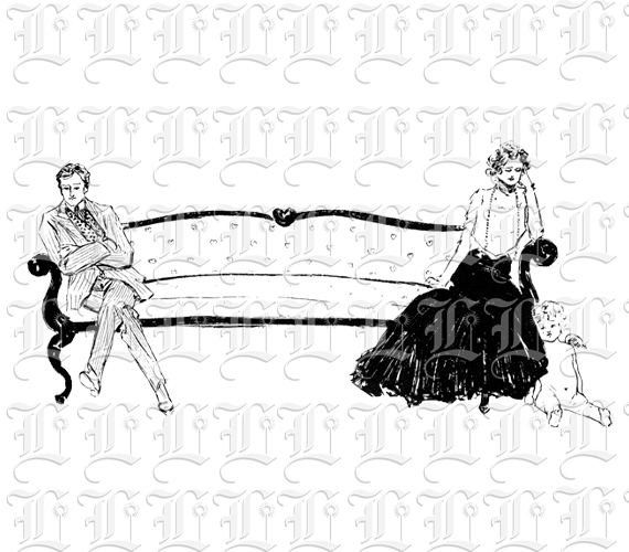 Victorian Couple on Sofa with Cupid Vintage Clip Art Illustration