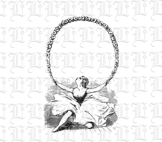 Ballerina with Floral Arc Frame 19th Century Antique Retro Comic Illustration Victorian Advertising Banner Blank Vintage Clip Art Graphic