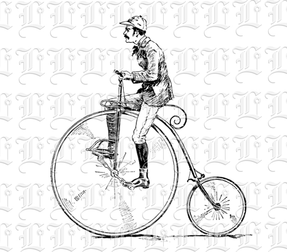 19th Century Gentlemen on Antique Bicycle Vintage Clip Art Illustration High Resolution 300 dpi.