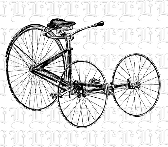 19th Century Antique Tricycle Vintage Clip Art Illustration High Resolution 300 dpi