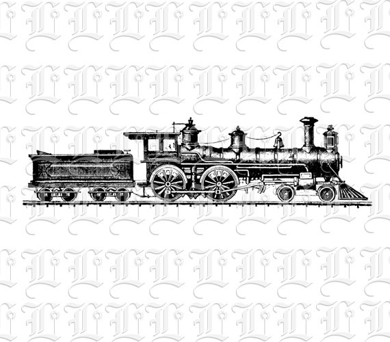 19th Century Steam Locomotive Vintage Clip Art Illustration High Resolution 300 dpi.