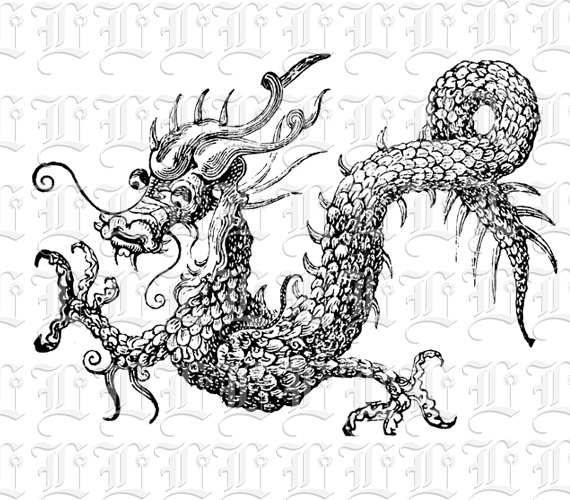 Chinese Dragon Vintage Clip Art Illustration