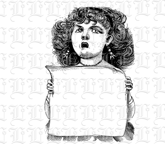 Singing Girl 19th Century Retro Illustration Victorian Advertising Banner Blank Sign Vintage Clip Art Graphic