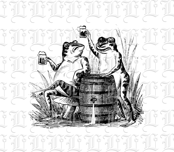 Frogs Drinking Beer Antique Comic Illustration Vintage Clip Art High Resolution 300 dpi Antique Printable Graphic