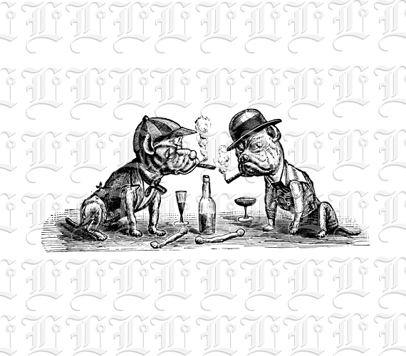 Humorous Advertising Cut Smoking Dogs Bulldogs Vintage Clip Art Illustrations High Resolution 300 dpi Antique Printable Graphic