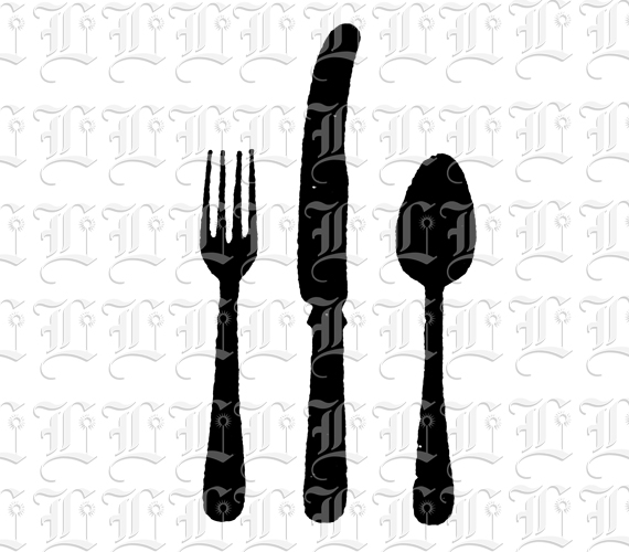 Cutlery Silhouette Fork, Knife and Spoon Vintage Illustration