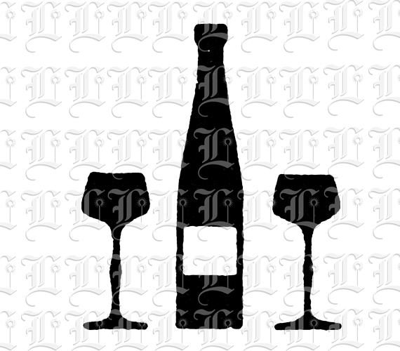 Wine Bottle and Glasses Silhouette Vintage Illustration