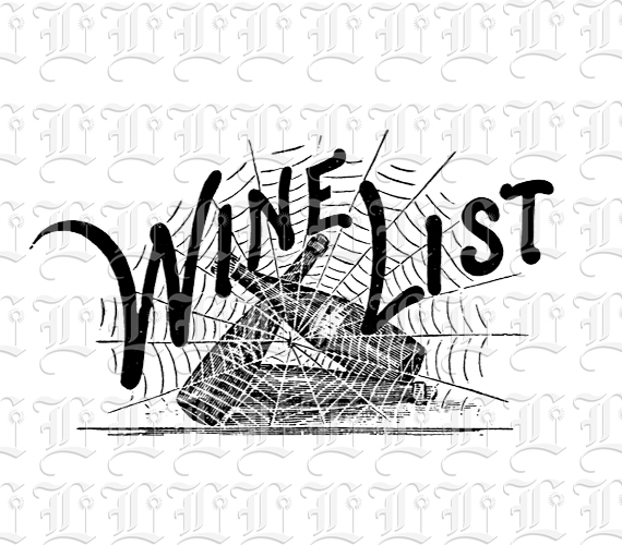 Victorian Antique Wine List Sign With Spider Web Vintage Illustration