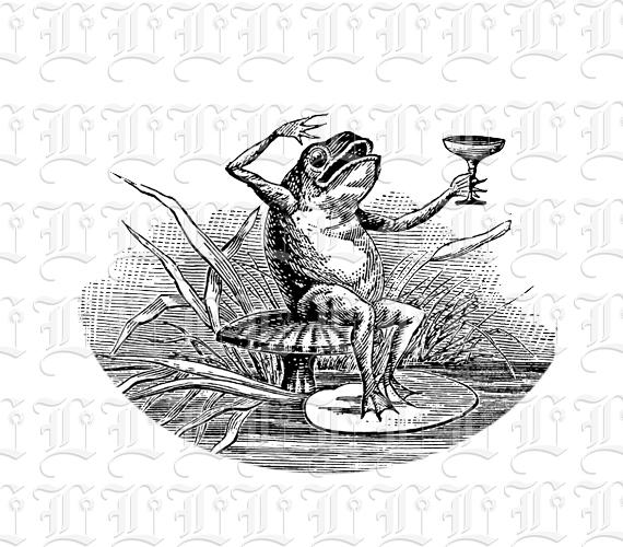 Comic Spot Illustration Drinking Frog Vintage Clip Art High Resolution 300 dpi Antique Printable Graphic