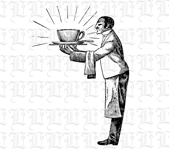 Italian Waiter Holding A Cup of Coffee Vintage Illustration