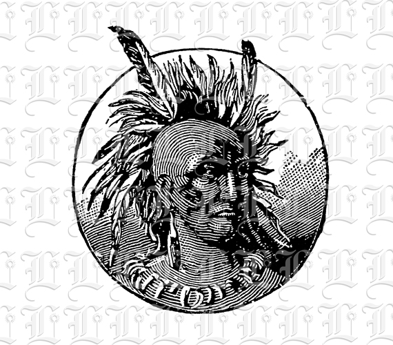 Native American Warrior Withe Feather Headdress Vintage Illustration