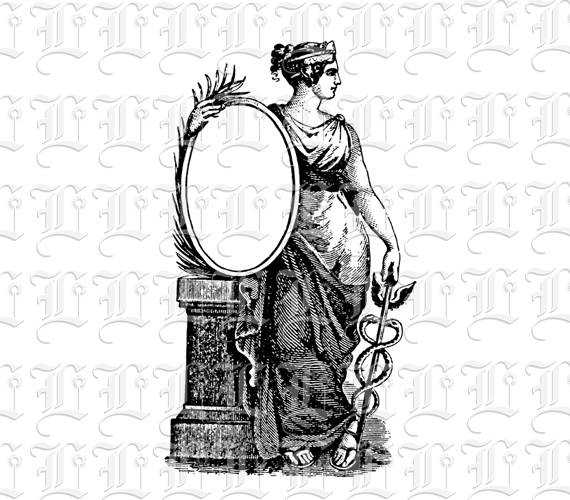 Greek Goddess Holding Symbol of Commerce Vintage Illustration