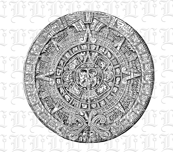 Mayan Calendar Relic Vintage Clip Art Illustration