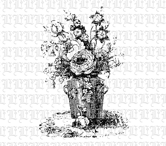 Wild Flowers in Vase Vintage LIne Drawing Illustration