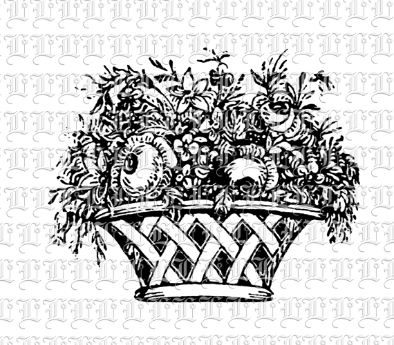 Wild Flowers in Basket Vintage Clip Art Illustration