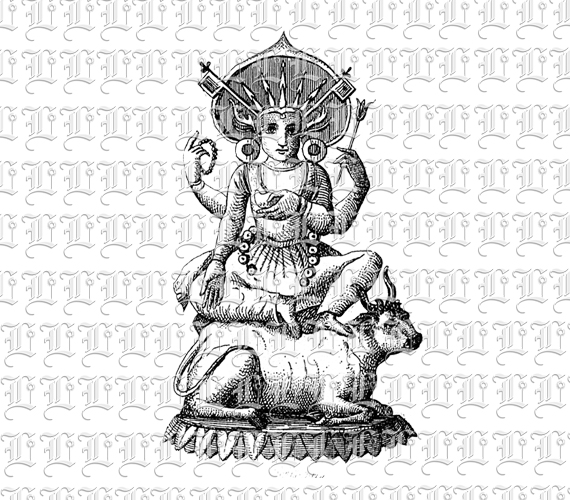 Hindu Deity Goddess Parvati or Gauri Wife of Shiva Vintage Illustration