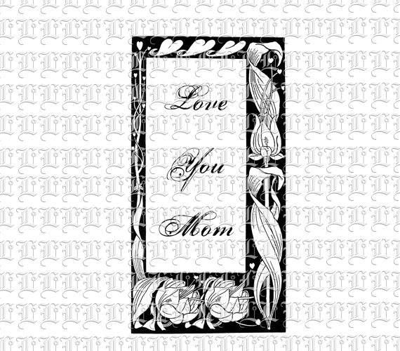 Hearts and Floral Border With Mother's Day Calligraphic Message Printable Vintage Image