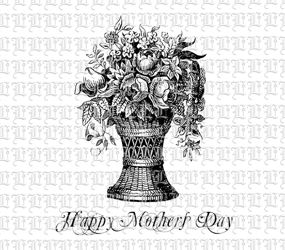 Mother's Day Message Calligraphic Text Antique Vintage Illustration Flowers in Vase