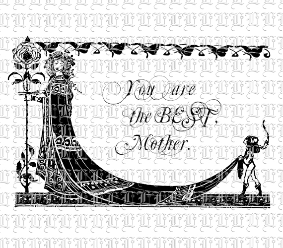 Mother's Day Message Art Nouveau Border Vintage Clip Art Illustration Printable Image