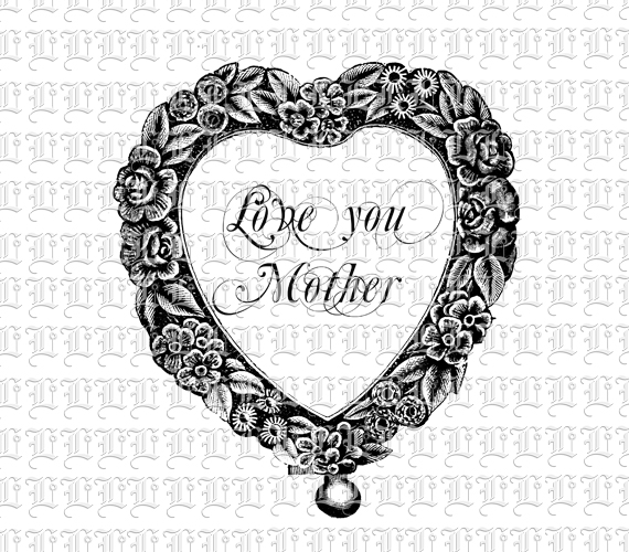 Mother's Day Message Sign in Heart Shaped Ornamental Border Frame Printable Graphic