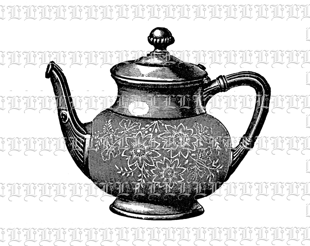 Victorian Ceramic Tea Pot Vintage Clip Art Illustration High Resolution 300 dpi.