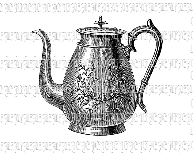 Victorian Porcelain Tea Pot Vintage Clip Art Illustration High Resolution 300 dpi.