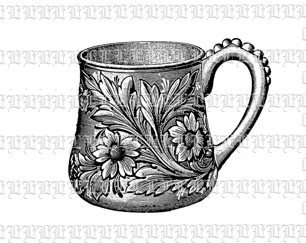 Victorian Ceramic Coffee Mug Vintage Clip Art Illustration High Resolution 300 dpi