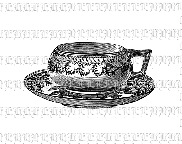 Victorian Porcelain Tea Cup and Saucer Vintage Clip Art Illustration High Resolution 300 dpi