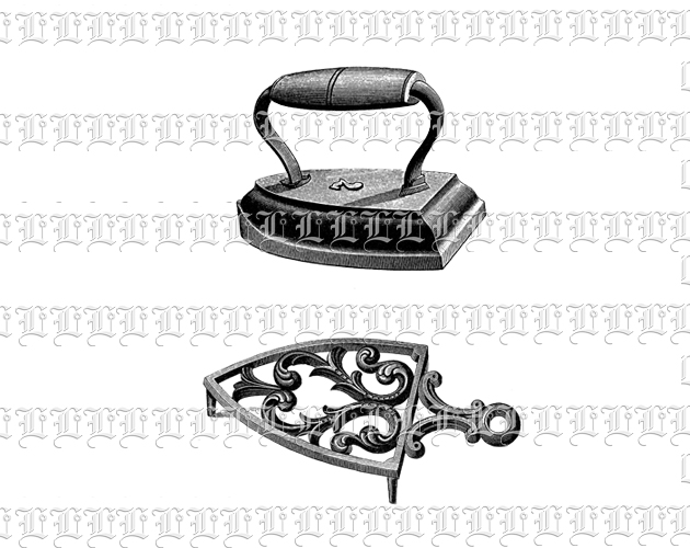 Victorian Clothing Iron and Ornamental Stand Vintage Clip Art Illustration High Resolution 300 dpi